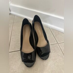 Kelly & Katie Black Patent Peep-Toe Pumps
